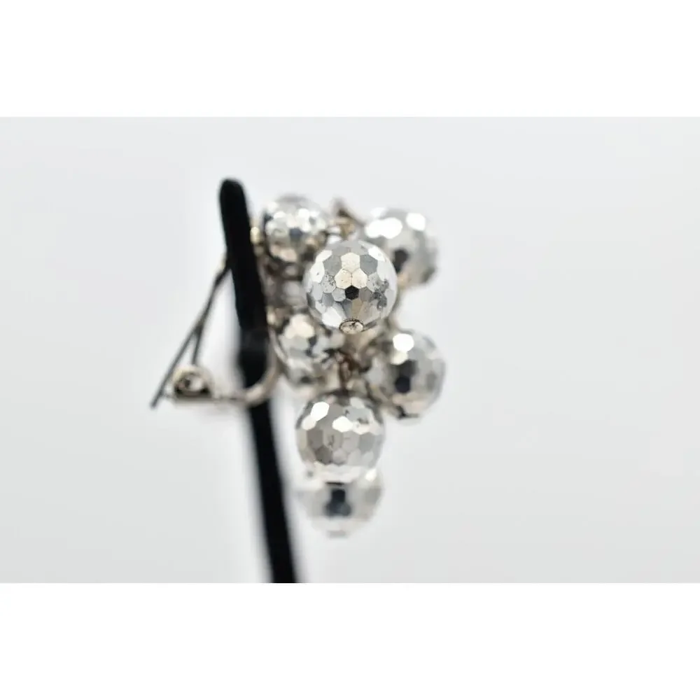 Laguna Vintage Clip On Crystal Earrings Silver Disco Chandelier Signed 50s BinBK